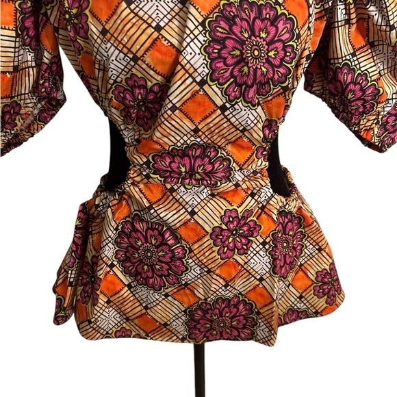 $495 Autumn Adeigbo Ilona Purple Puff Sleeve Cut Out Purple Orange Pattern 0023 - Picture 5 of 9
